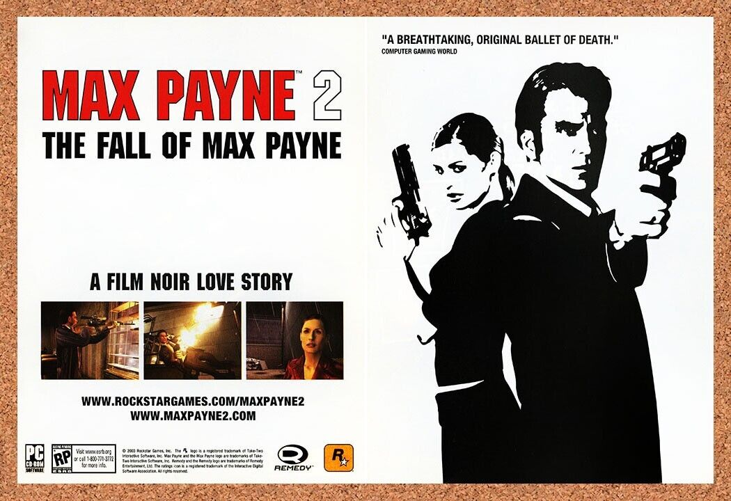 Max Payne 2 PS2 Original 2003 Vintage Ad - Film Noir Video Game Promo
