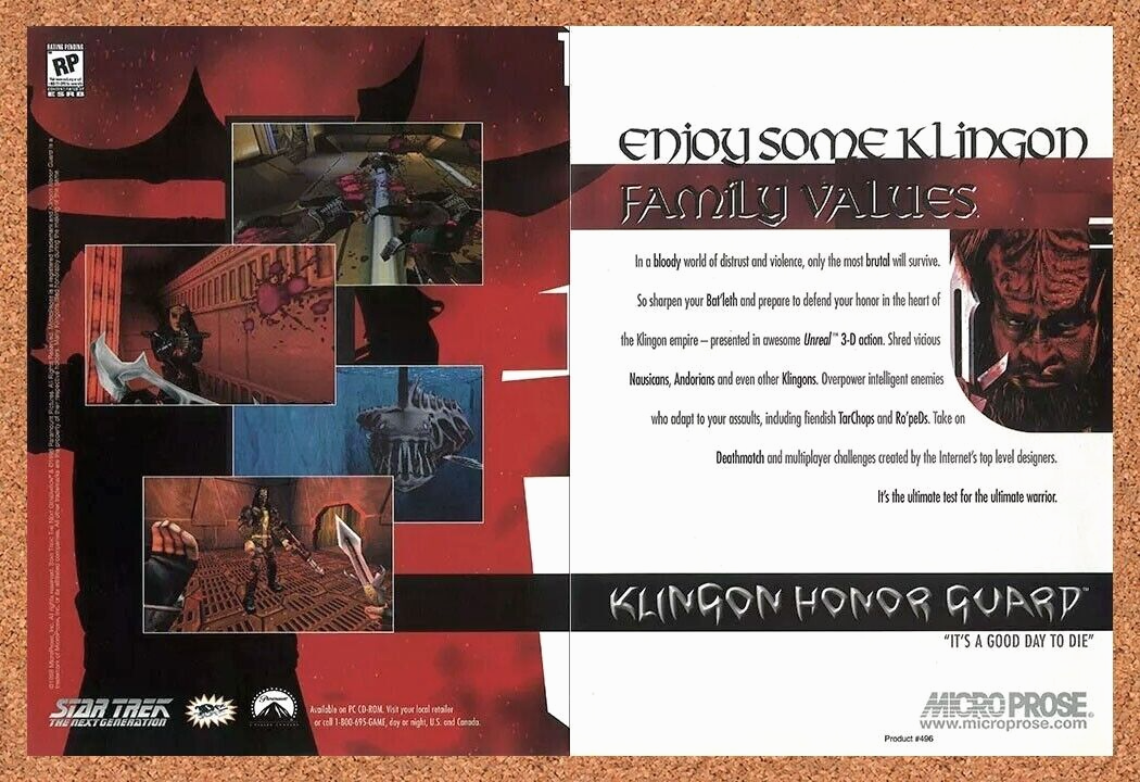 Star Trek Klingon Honor Guard PC Original 2000 Ad Authentic Video Game Promo