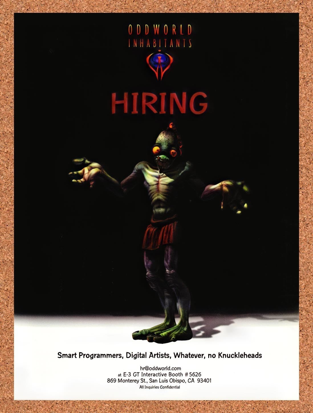 1998 Oddworld Inhabitants Hiring Original Advertisement / Retro Promo v1
