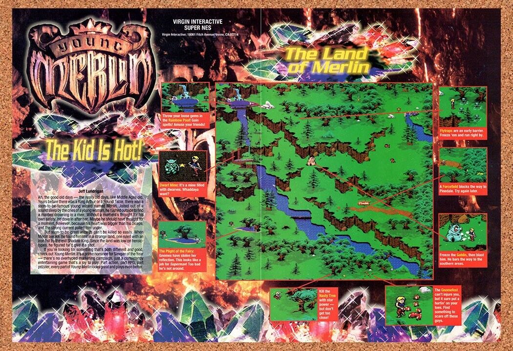 1993 Young Merlin SNES Original Advertisement / Retro Wall Art v1