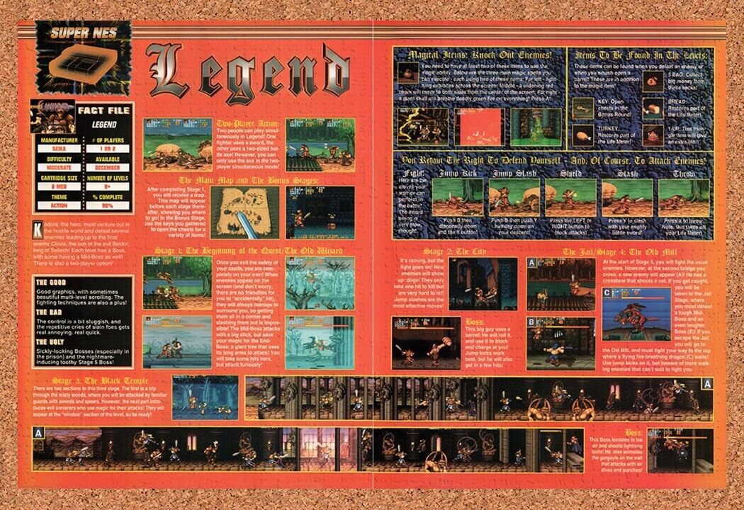 1993 Legend SNES Original Advertisement / Retro Wall Art v3