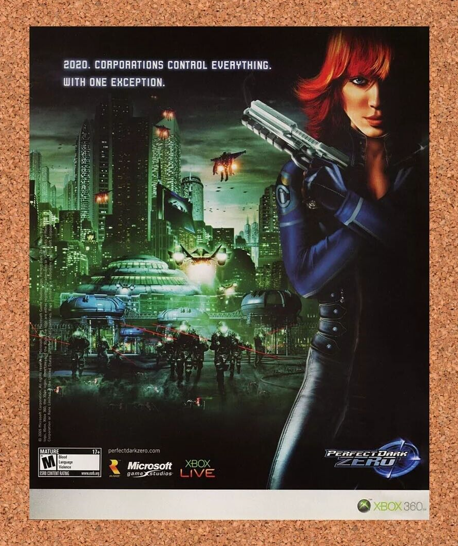 Perfect Dark Zero Xbox 360 Original 2006 Ad Authentic Video Game Promo v2