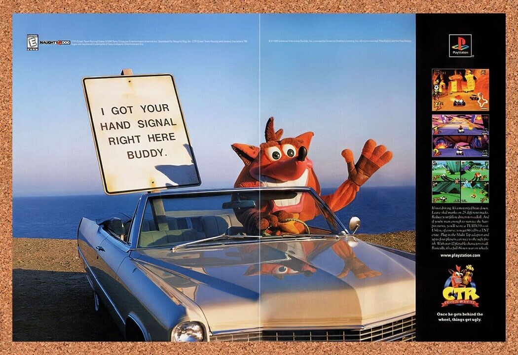 1999 Crash Team Racing PS1 Original Advertisement / Retro Wall Art v1