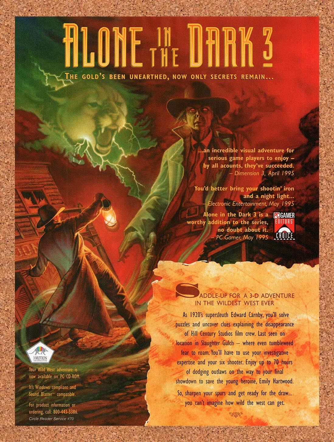 1995 Alone In The Dark 3 PC Original Advertisement / Retro Wall Art v1