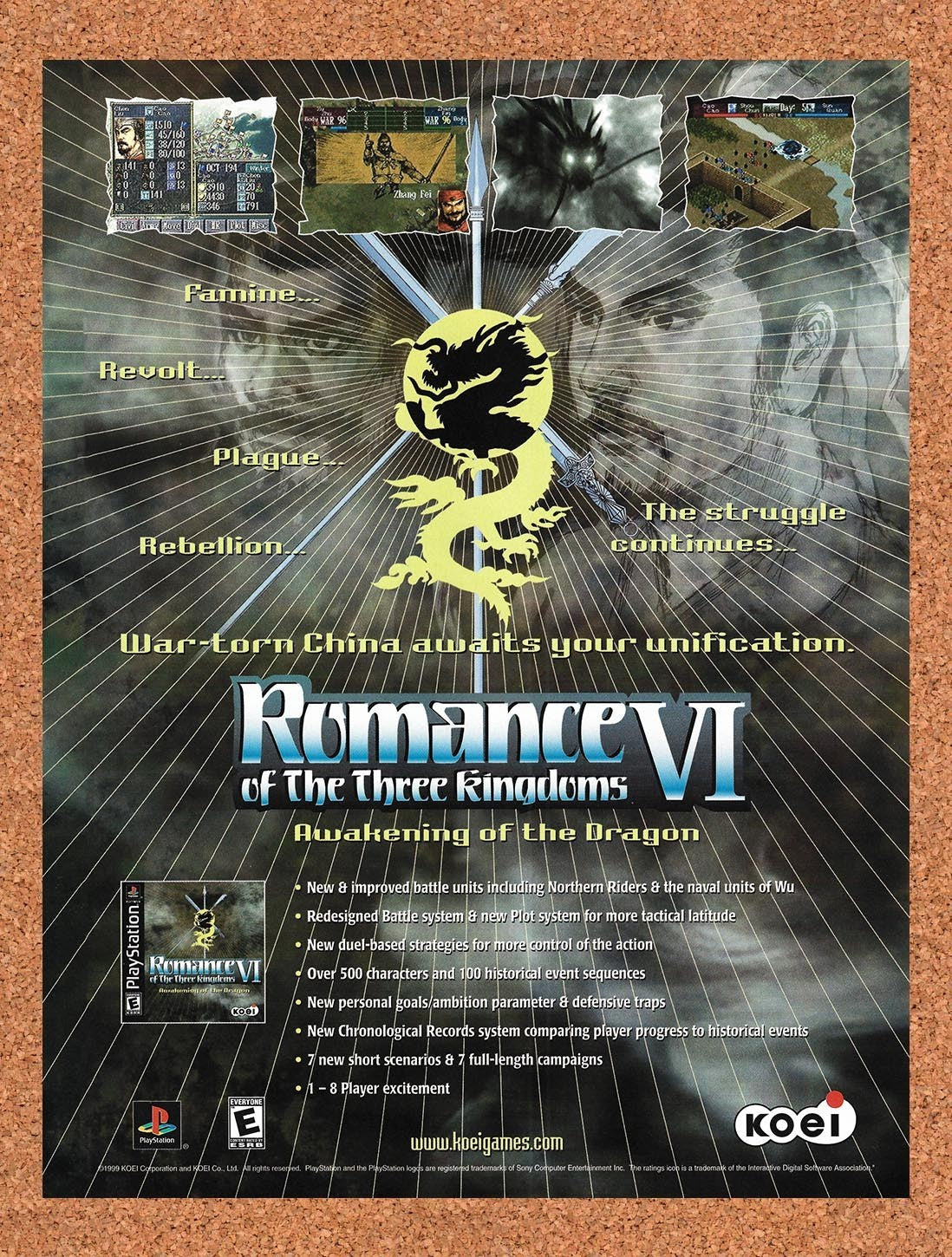 2000 Romance Of The Three Kingdoms VI Awakening Of The Dragon PS1 Original Ad v1
