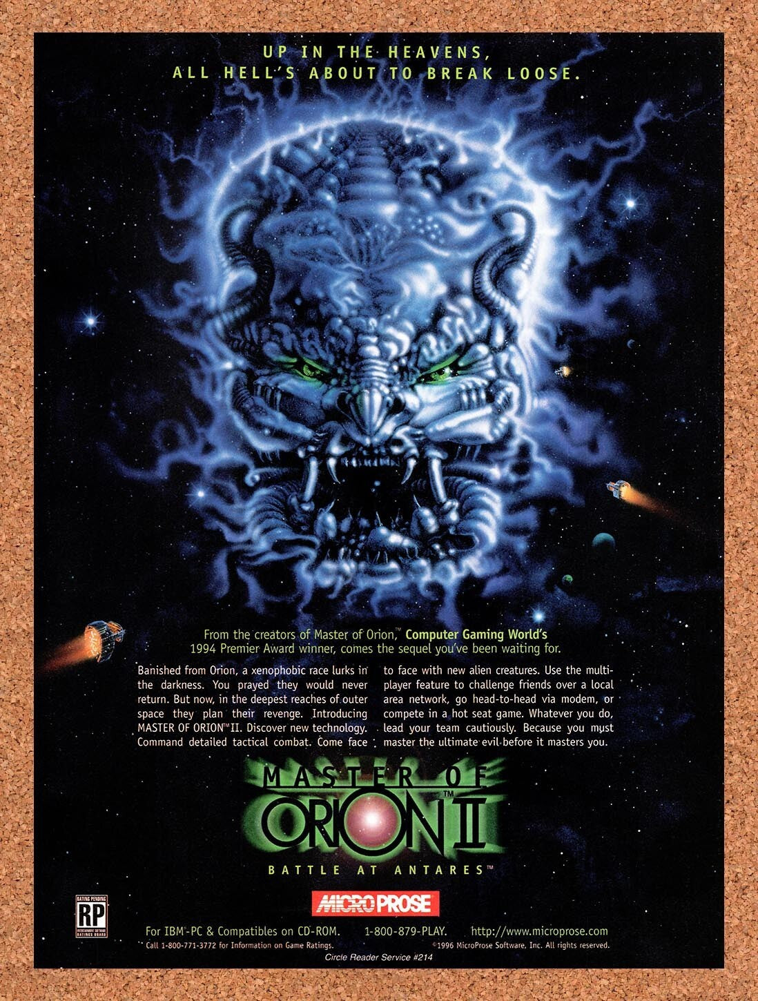 1996 Master Of Orion II Battle At Antares PC Original Ad / Retro Wall Art v2