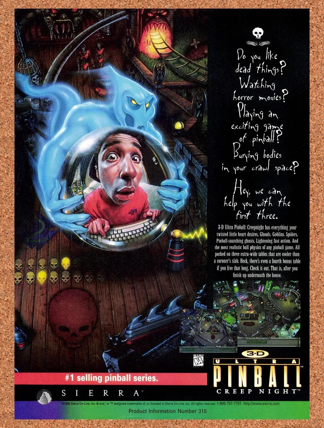 1996 3-D Ultra Pinball Creep Night PC Original Advertisement / Retro Promo v1