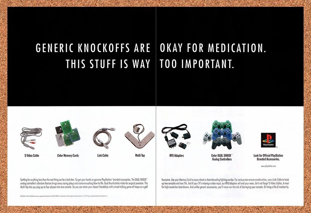 1999 PS1 Official Sony Branded Accessories Original Ad / Retro Wall v4