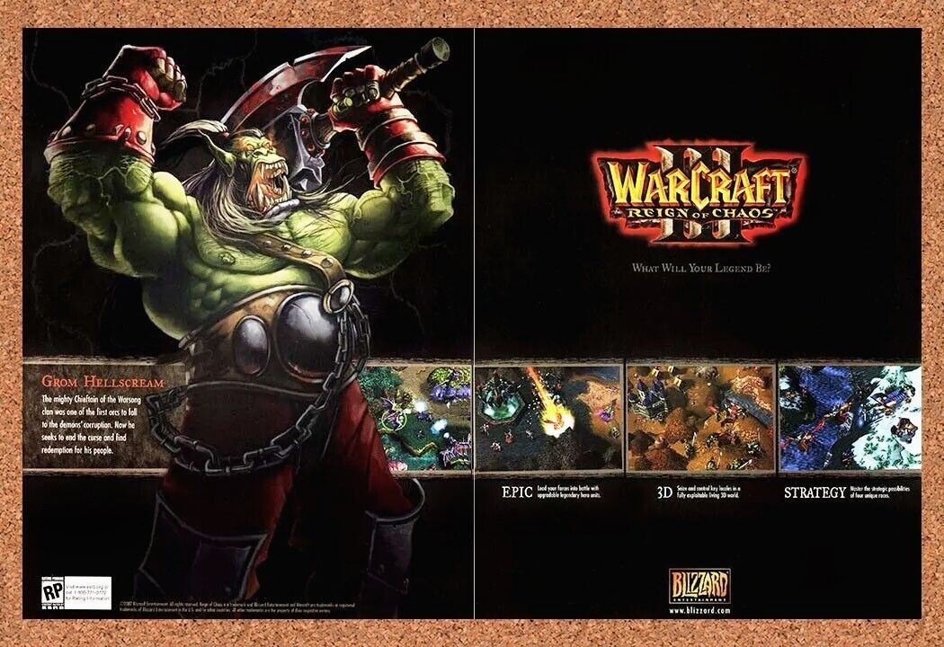 WarCraft 3 PC III Original 2004 Ad Authentic Grom Hellscream Video Game Promo