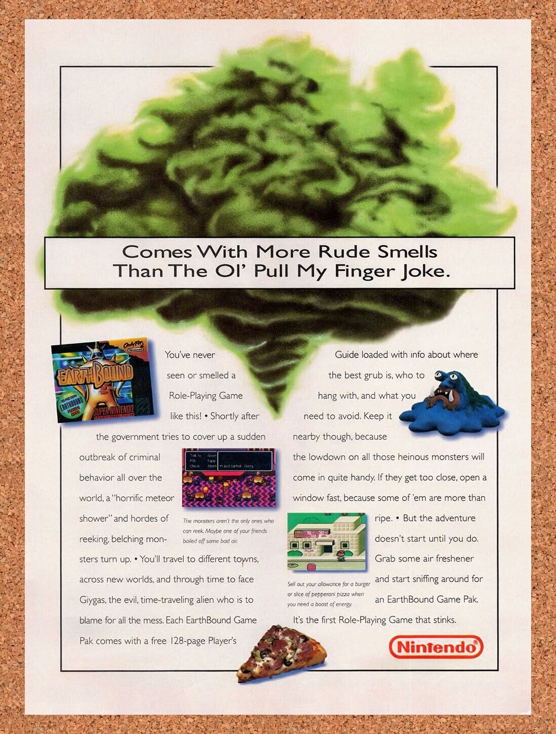1995 Earthbound SNES Original Advertisement / Retro Wall Art v1