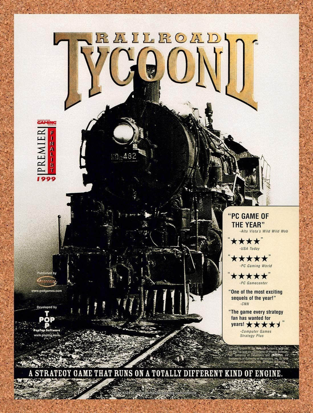 1999 Railroad Tycoon 2 PC Game Of The Year. Ad Original Advertisement / Promo v2