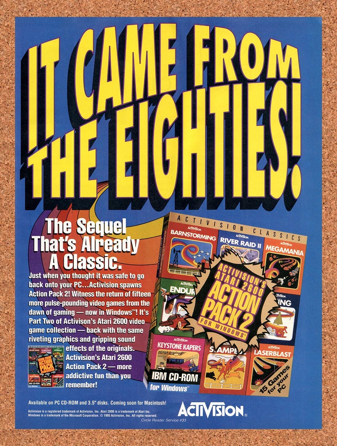 1995 Activision Classics Atari 2600 Action Pack 2 PC Original Ad / Wall Art v1