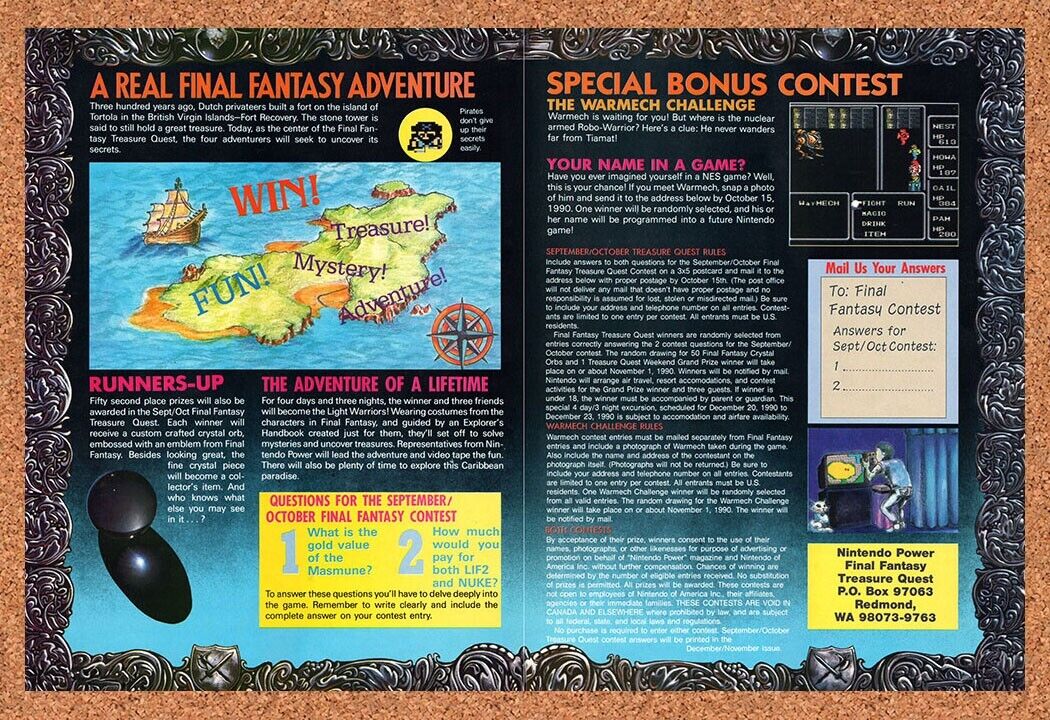 1990 A Real Final Fantasy NES Adventure Sweepstakes Original Ad / Retro Wall Art
