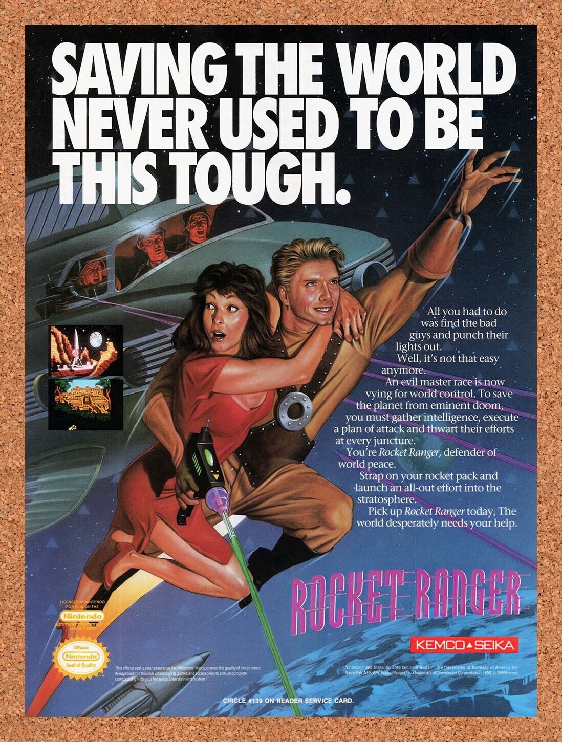 1990 Rocket Ranger NES Original Advertisement / Retro Wall Art v2