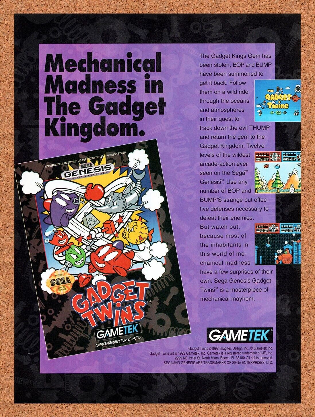 1993 Gadget Twins Genesis Original Advertisement / Retro Wall Art v1