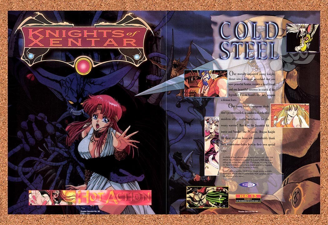 1995 Knights Of Xentar Cold Steel MS-DOS Erotic RPG Original Ad / Promo v1