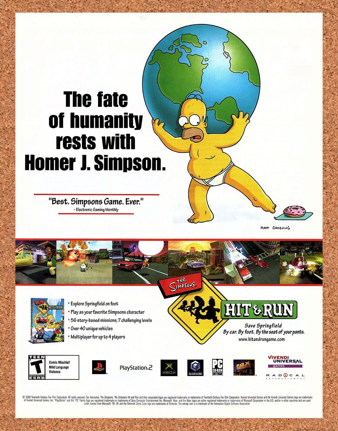 Simpsons Hit And Run PS2 Original 2003 Ad Authentic Funny Video Game Art Promo