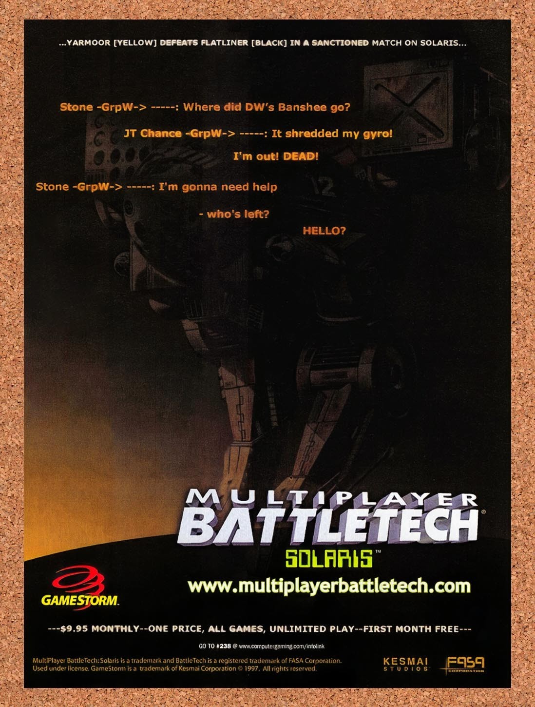 1998 Multiplayer BattleTech Solaris Gamestorm Original Advert / Retro Promo v1