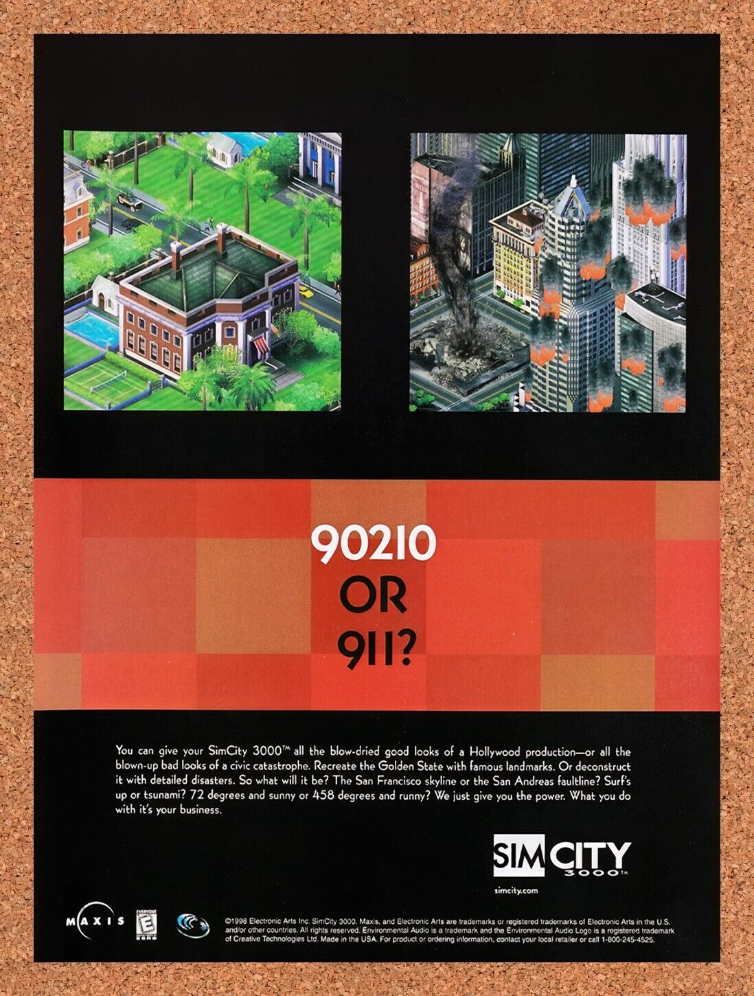1999 Sim City 3000 PC Original Advertisement / Retro Wall Art v3
