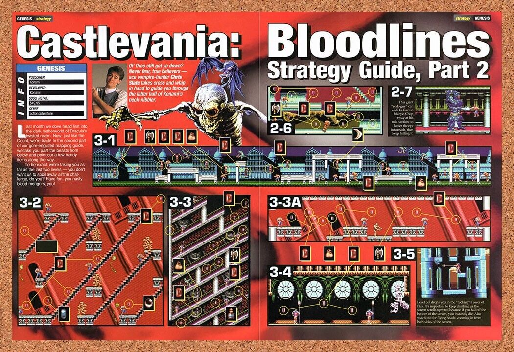 1994 Castlevania Bloodlines Genesis Original Advertisement / Retro Wall Art v2