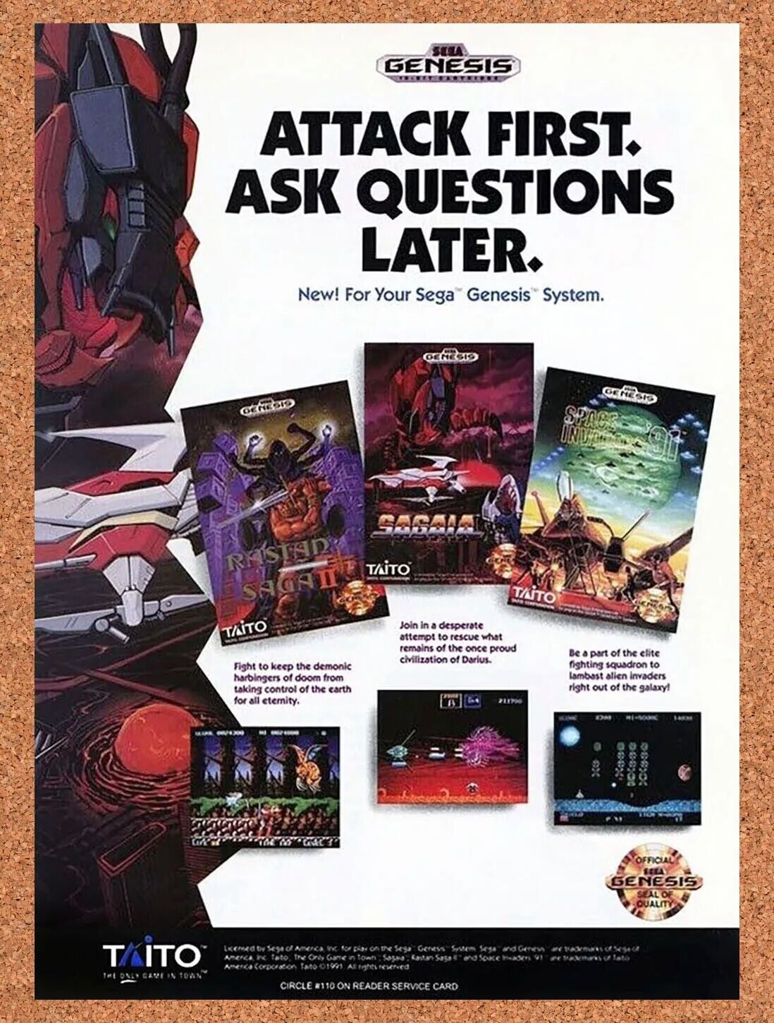 Taito Sega Genesis Original 1993 Ad Authentic Rastad Saga Video Game Promo