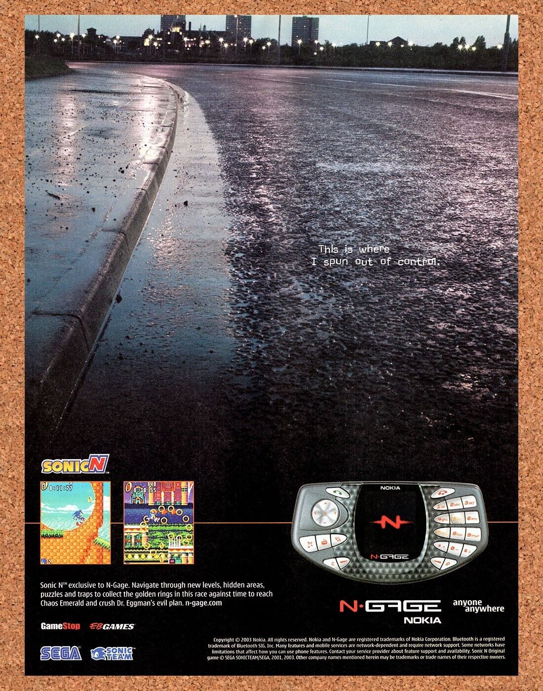 Sonic N Nokia N-Gage Original 2003 Vintage Ad - Rare Video Game Promo