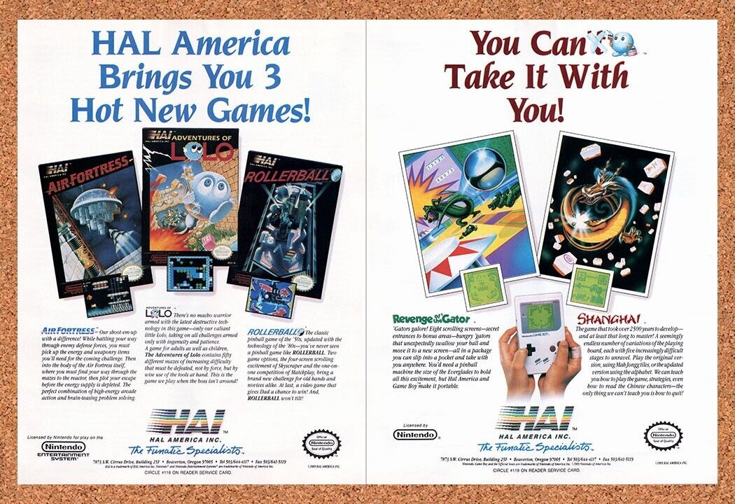 Hal America NES Games Original 1989 Vintage Ad - LoLo Video Game Promo