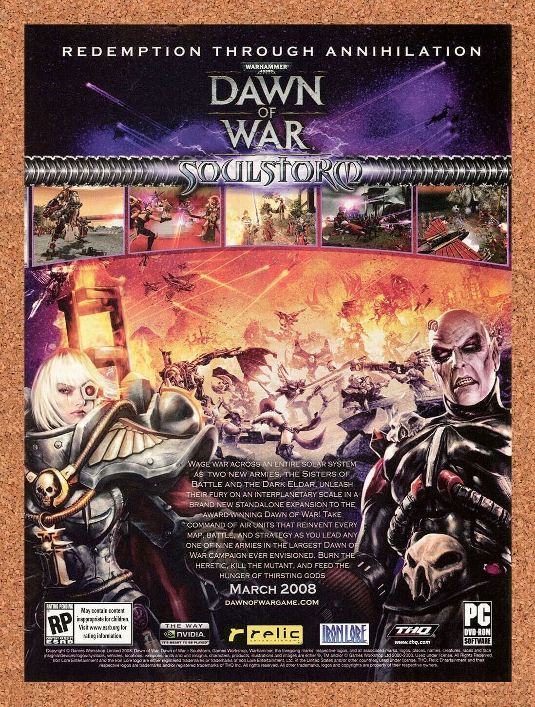 Warhammer Dawn Of War PC Original 2010 Ad Authentic THQ RPG Video Game Promo