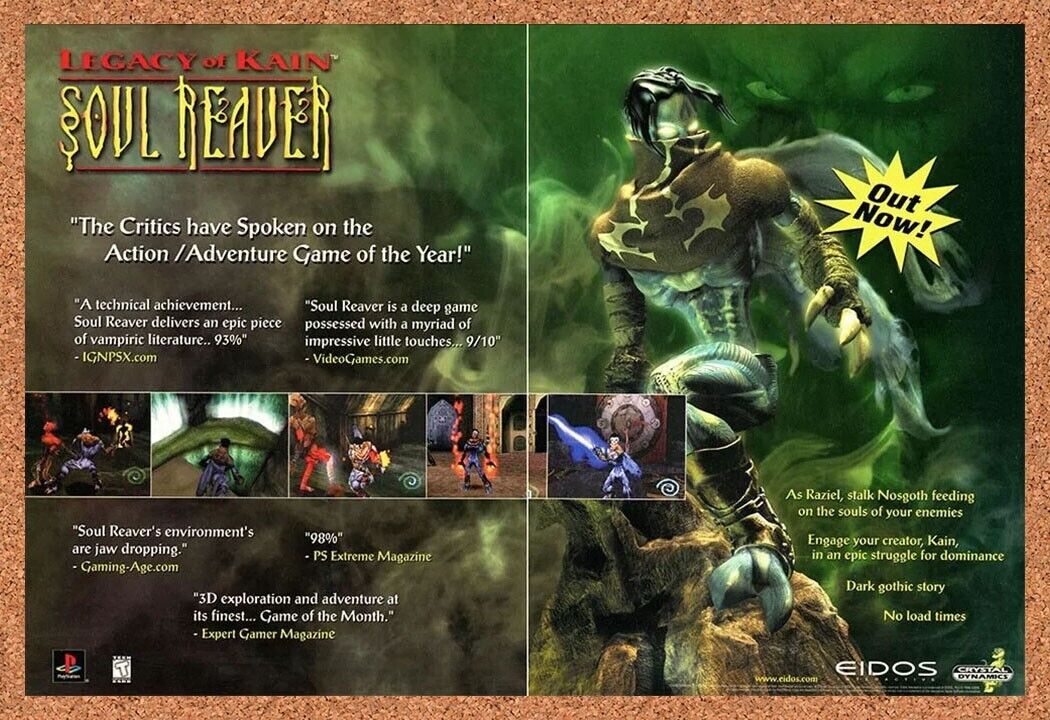 Legacy of Kain Soul Reaver PS1 Original 1999 Ad Authentic Video Game Promo v2