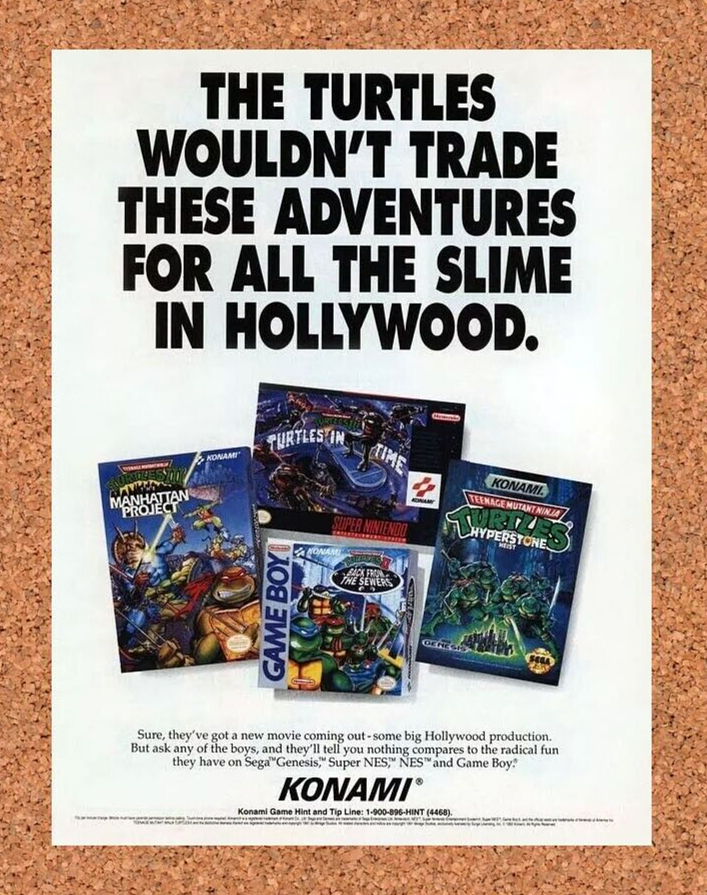 Konami TMNT Ninja Turtles NES SNES Original 1993 Ad Authentic Game Promo