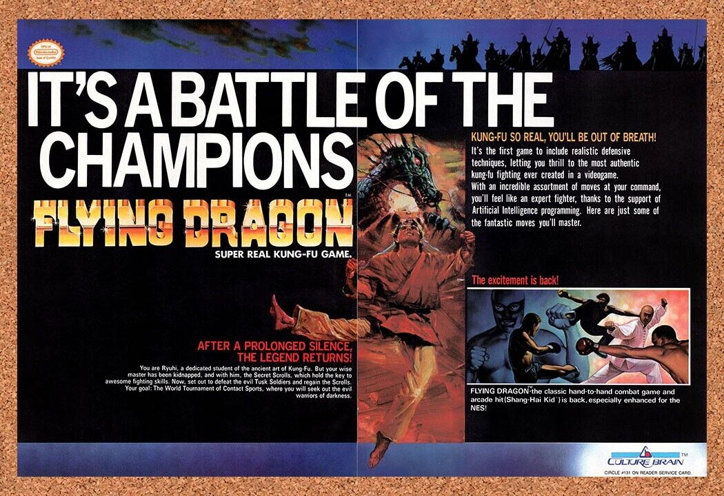 Flying Dragon NES Original 1990 Vintage Ad - Video Game Art Promo