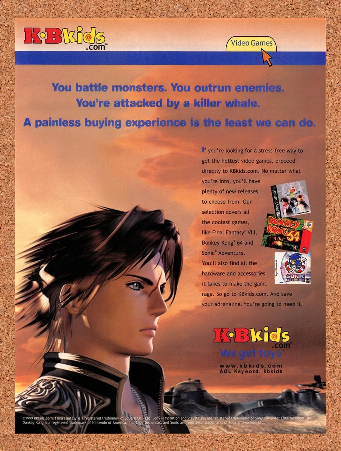 1999 Final Fantasy VIII KB Kids Original Advertisement / Retro Wall Art v8