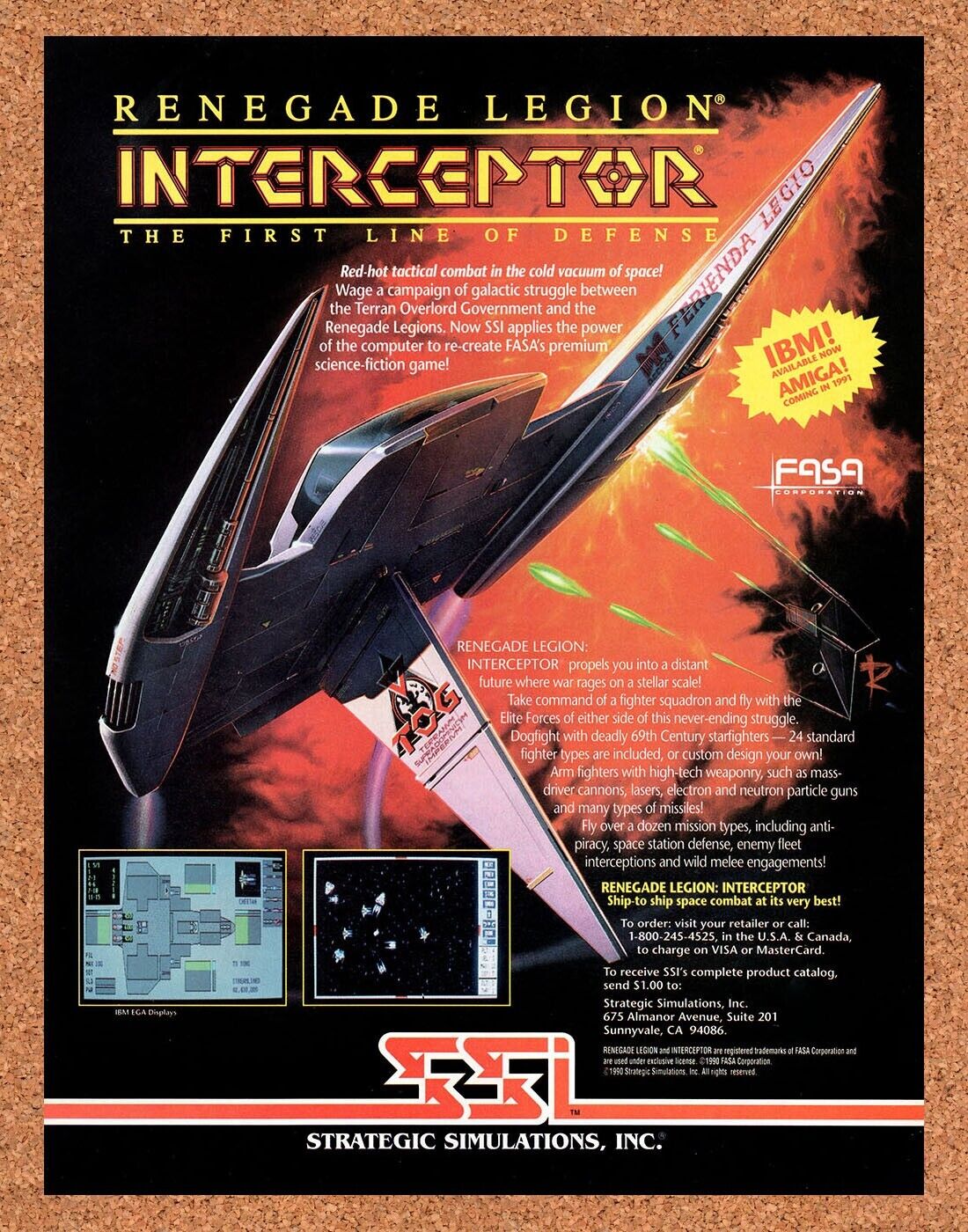 Renegade Legion Interceptor IBM Original 1990 Vintage Ad - Video Game Promo