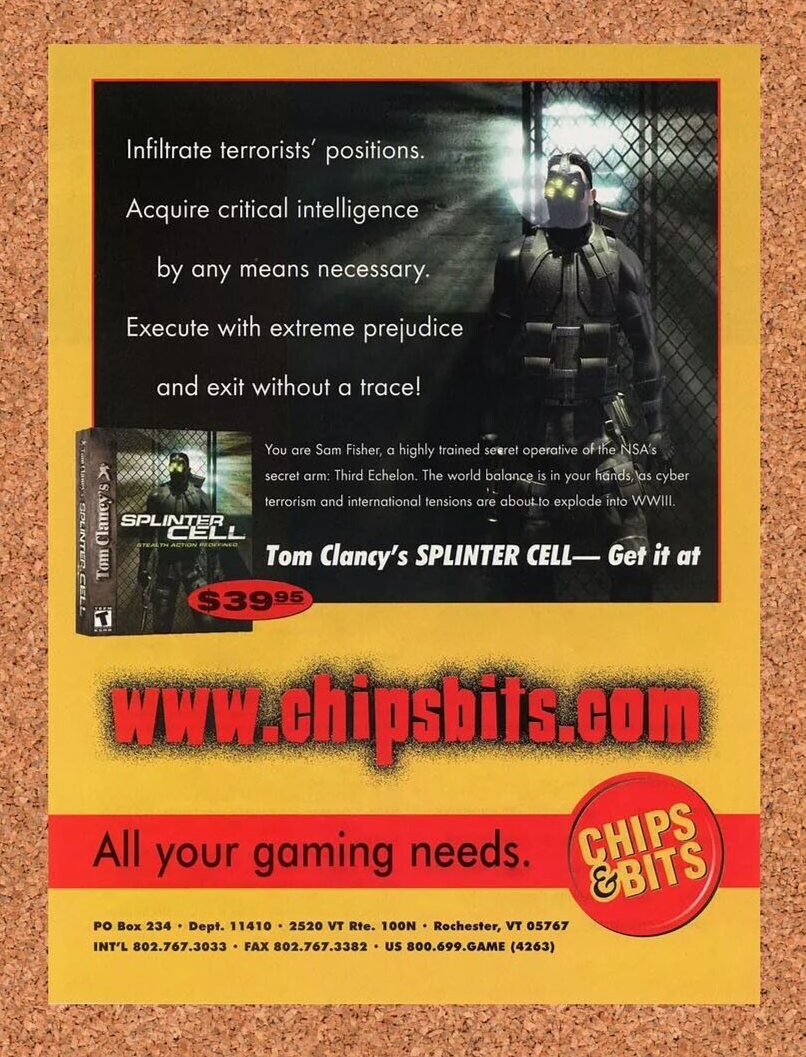 Splinter Cell PC Original 2005 Ad Authentic Chips Bits Online Video Game Promo