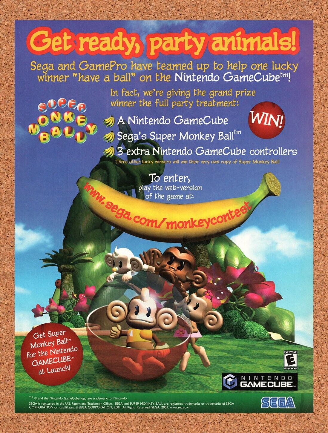 2001 Super Monkey Ball Sweepstakes Original Advertisement / Retro Wall Art v2