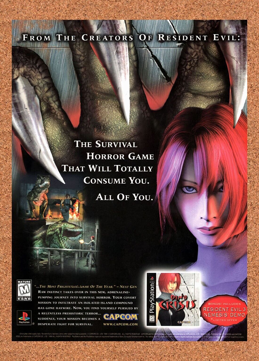 1999 Dino Crisis PS1 Original Advertisement / Retro Wall Art v3
