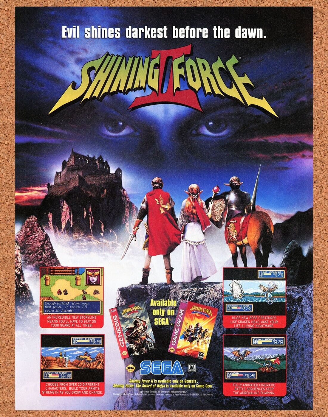 Shining Force II Genesis Original 1994 Print Ad Authentic Video Game Art Promo