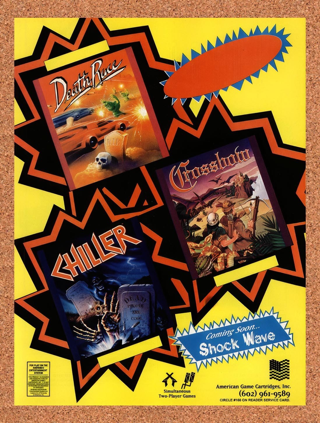 1990 American Game Carts NES Chiller Death Race Original Advertisement / Promo