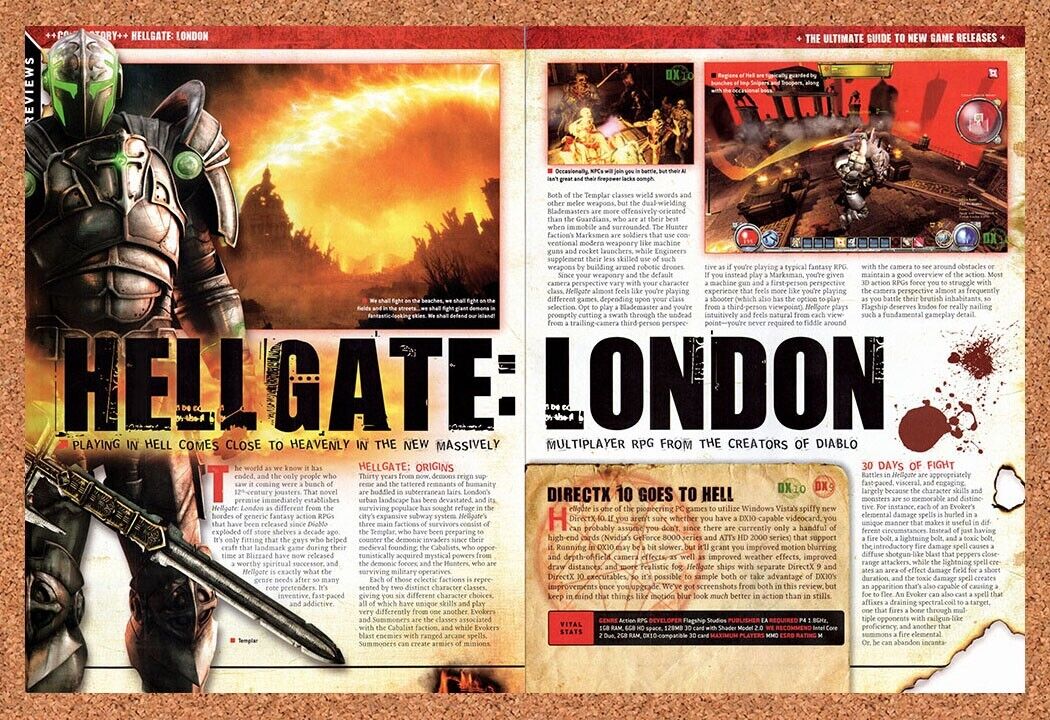 Hellgate London PC Original 2007 Vintage Ad - Templar Video Game Review Promo