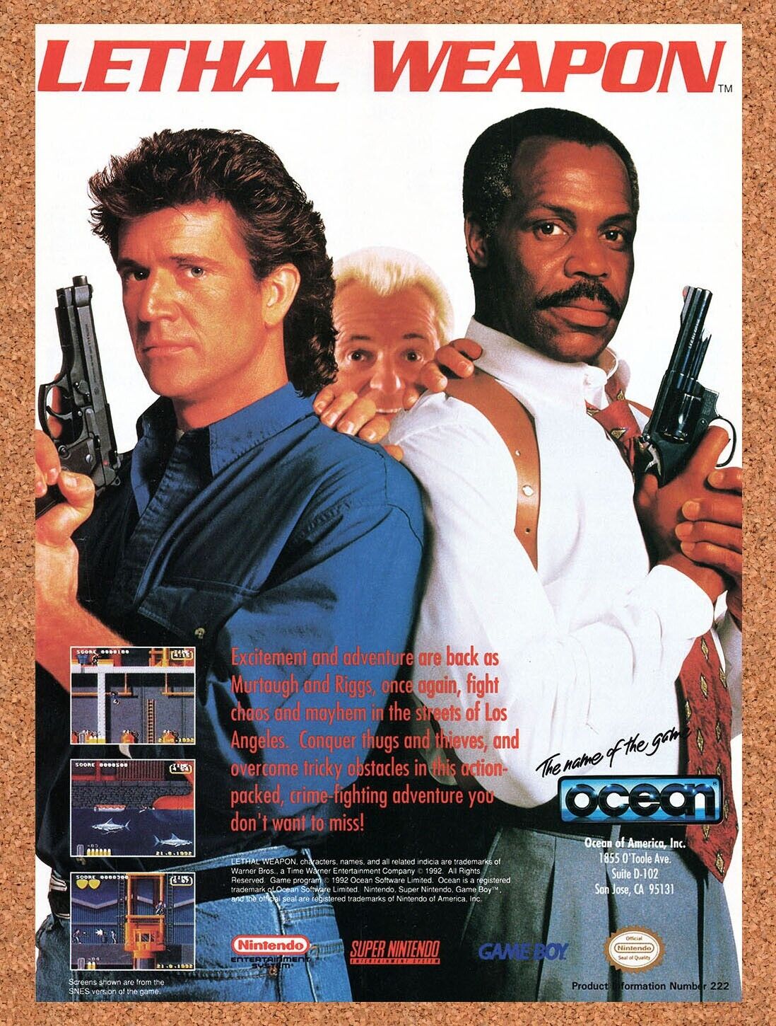 1993 Lethal Weapon SNES Original Advertisement / Retro Wall Art v1
