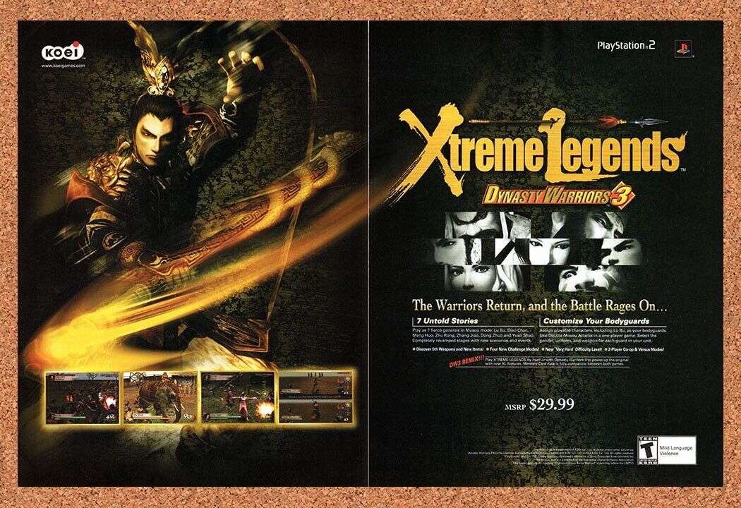 Xtreme Legends Dynasty Warriors 3 PS2 Original 2003 Vintage Ad - Game Promo