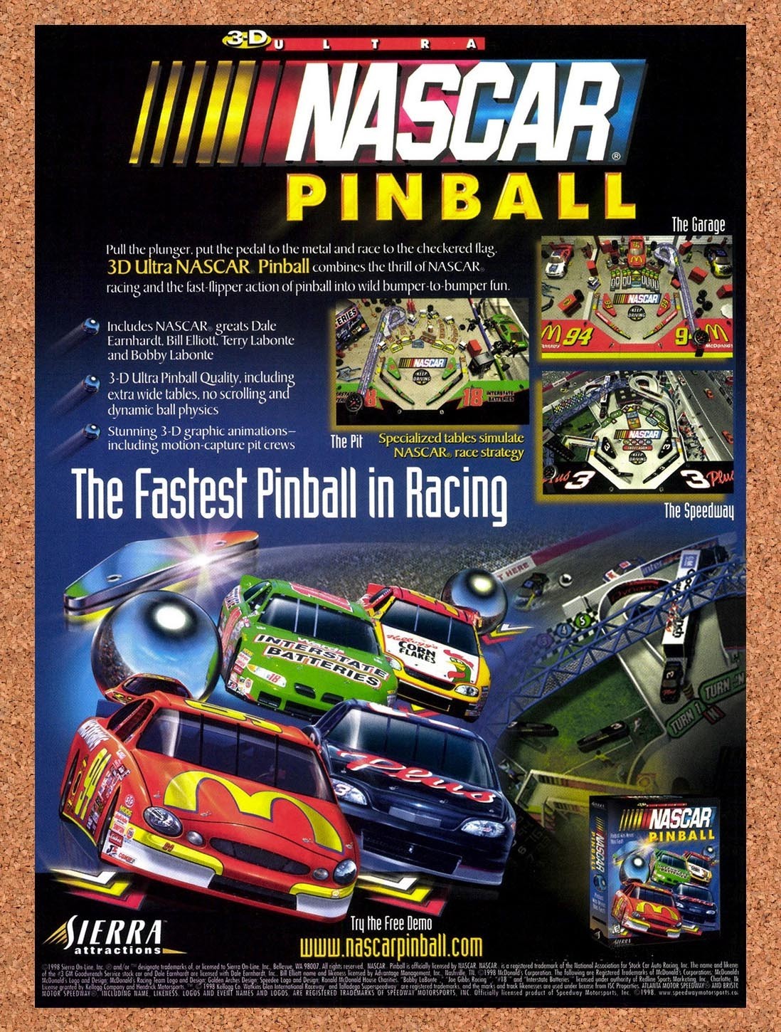 1999 3-D Ultra Nascar Pinball PC Original Advertisement / Retro Promo v1