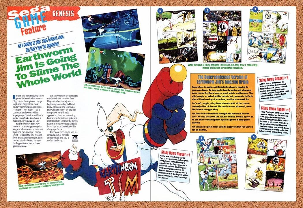 1994 Earthworm Jim Genesis Original Advertisement / Retro Wall Art v8