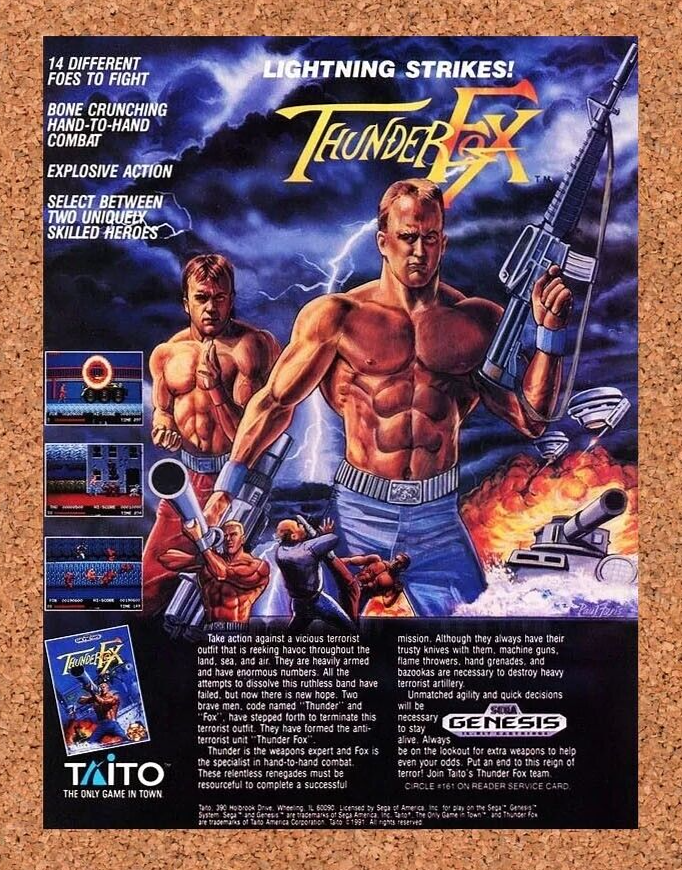 Thunder Fox Genesis Original 1993 Ad Authentic Sega Taito Video Game Promo