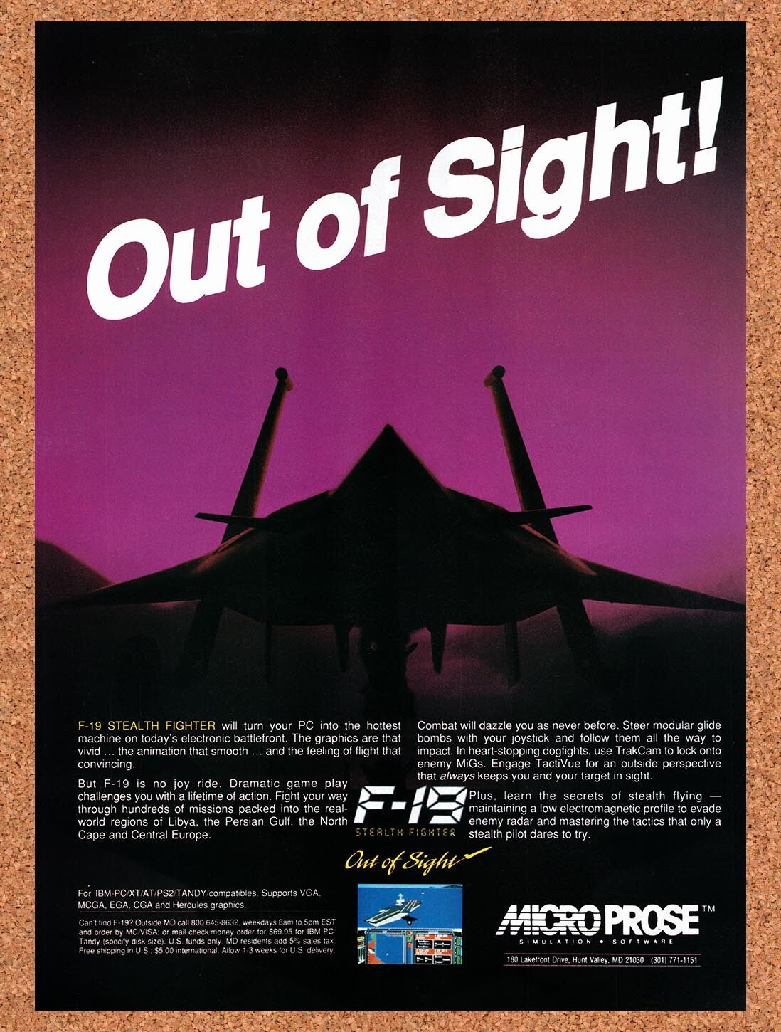 1988 F-19 Stealth Fighter IBM Original Advertisement / Retro Wall Art v2
