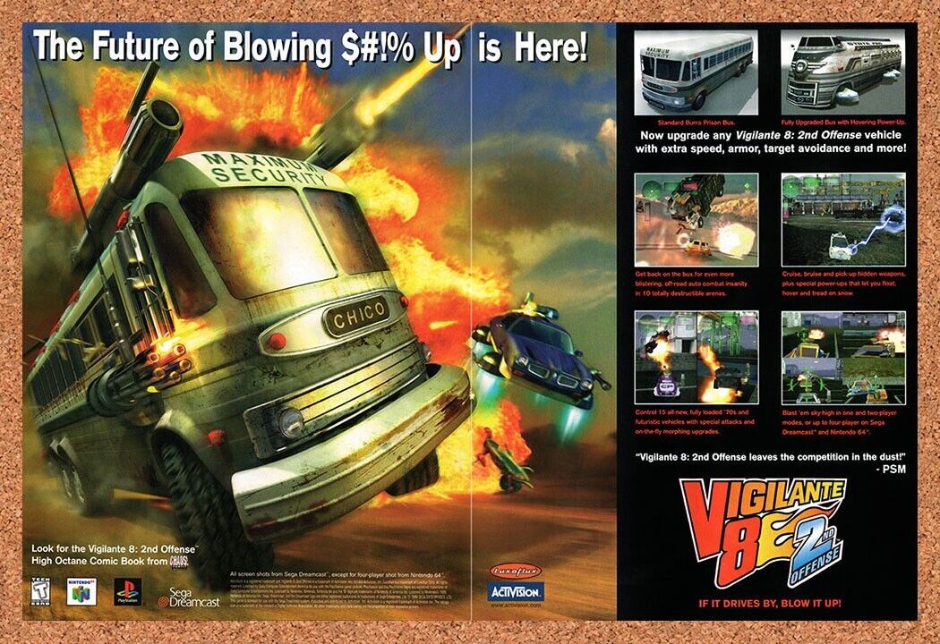 2000 Vigilante 8 2nd Offense N64 Original Advertisement / Retro Wall Art v1
