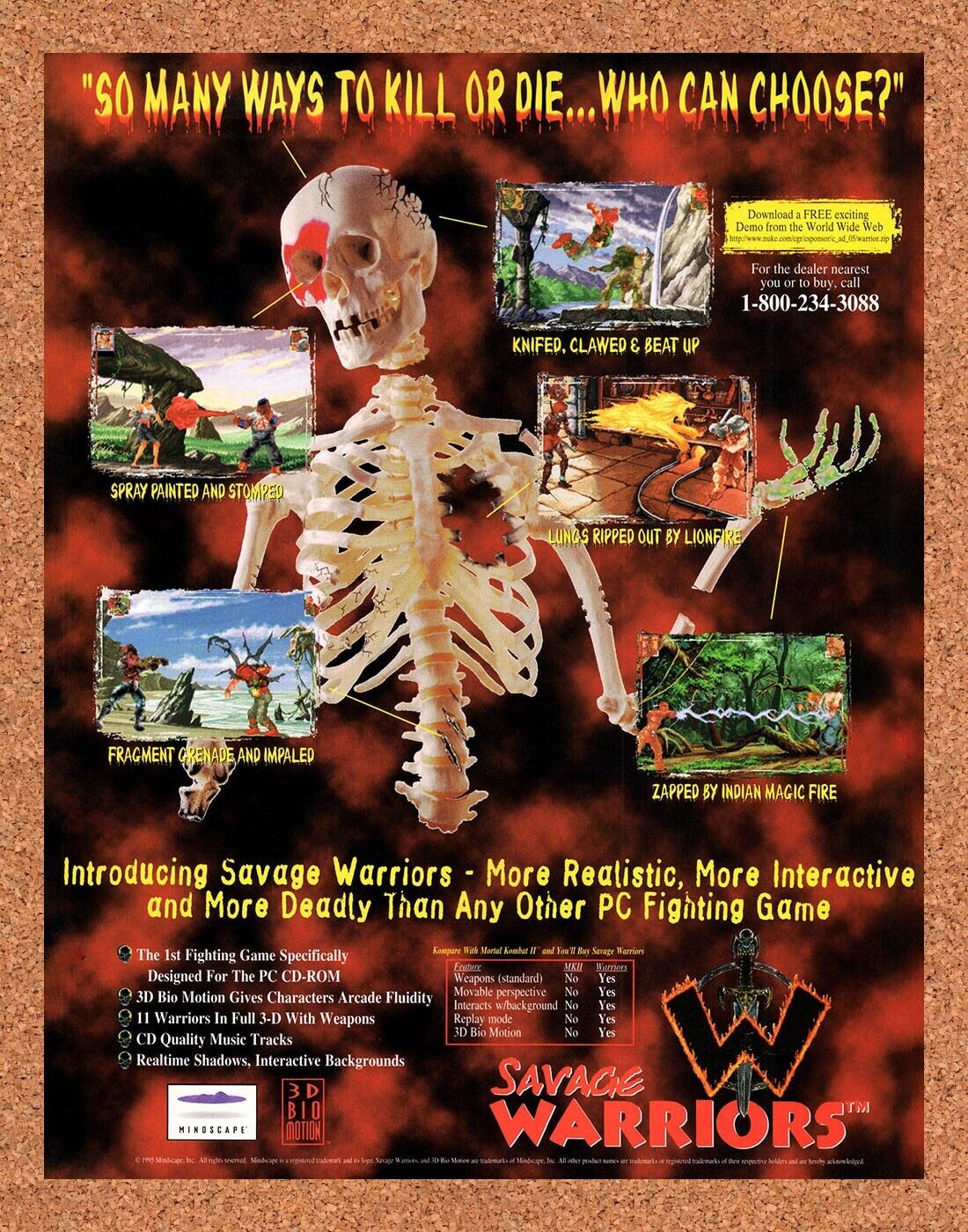 Savage Warriors PC Original 1995 Vintage Ad - Video Game Promo