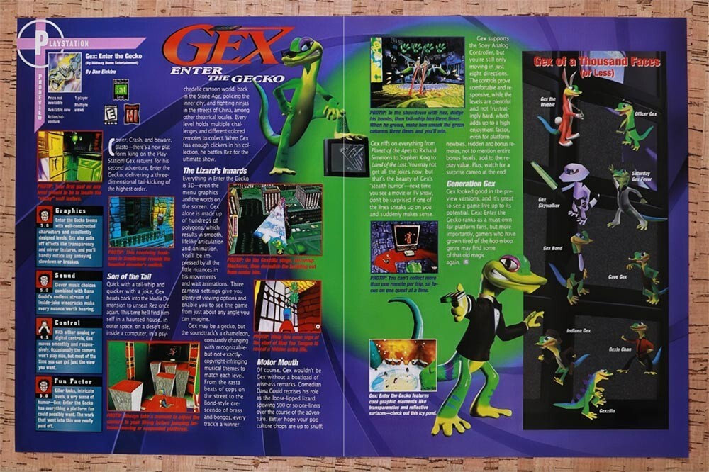 1998 Gex Enter The Gecko PS1 Original Advertisement / Retro Wall Art v1