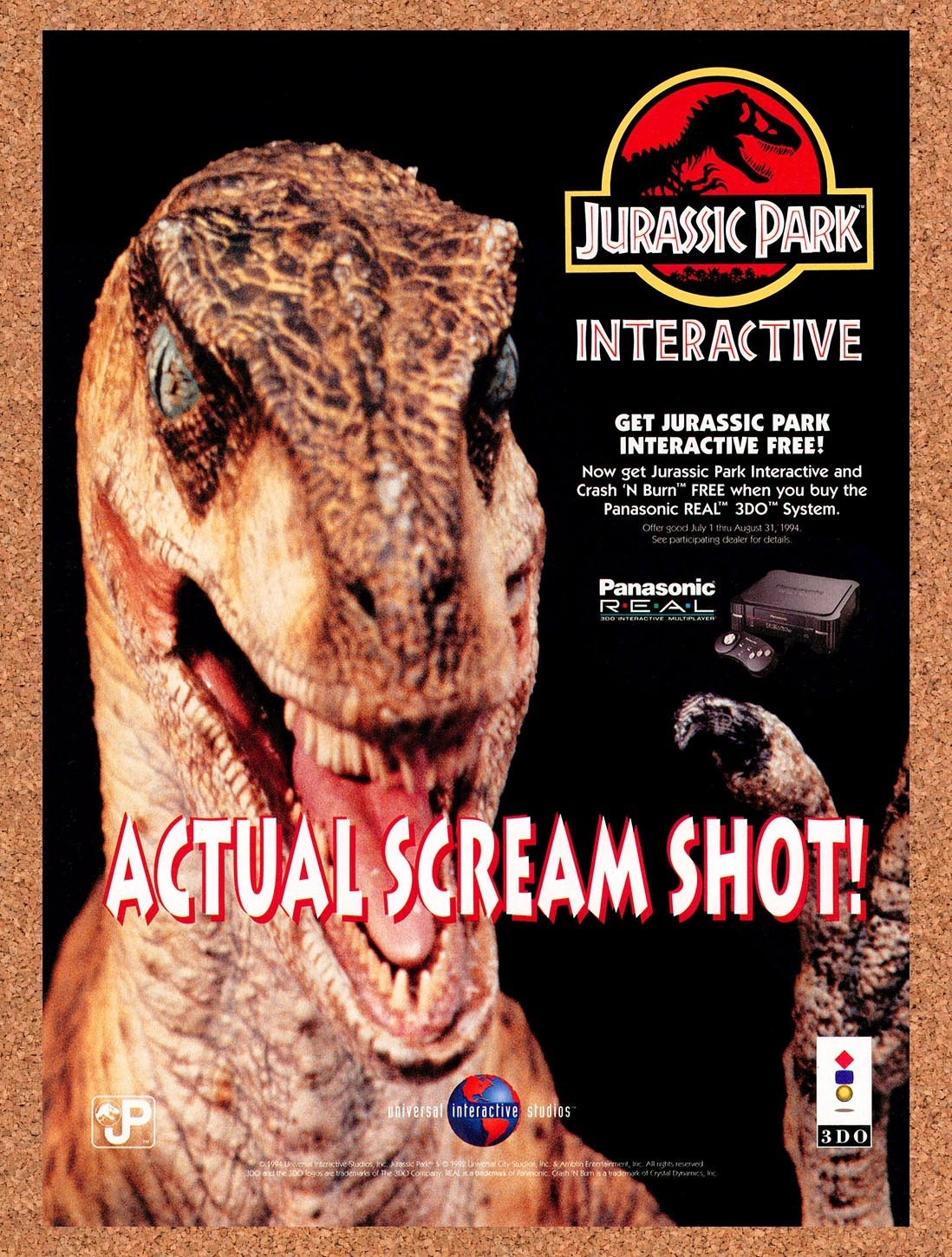 1994 Jurassic Park Interactive 3DO Original Advertisement / Retro Promo v1