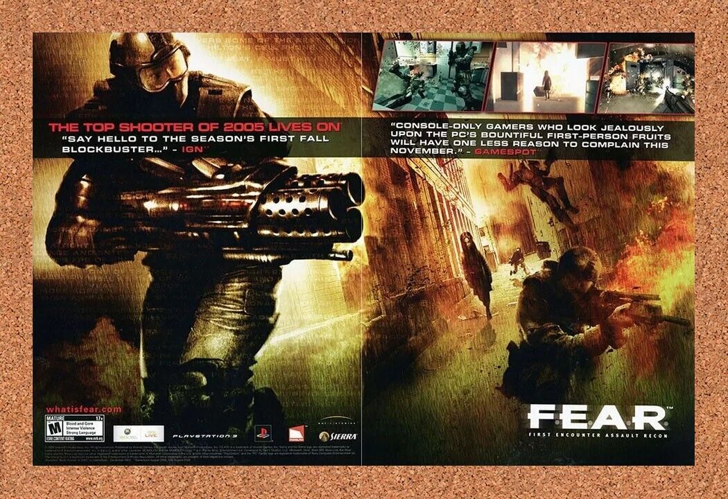 Fear First Encounter Assault Recon Xbox 360 Original 2008 Ad Video Game Promo v2